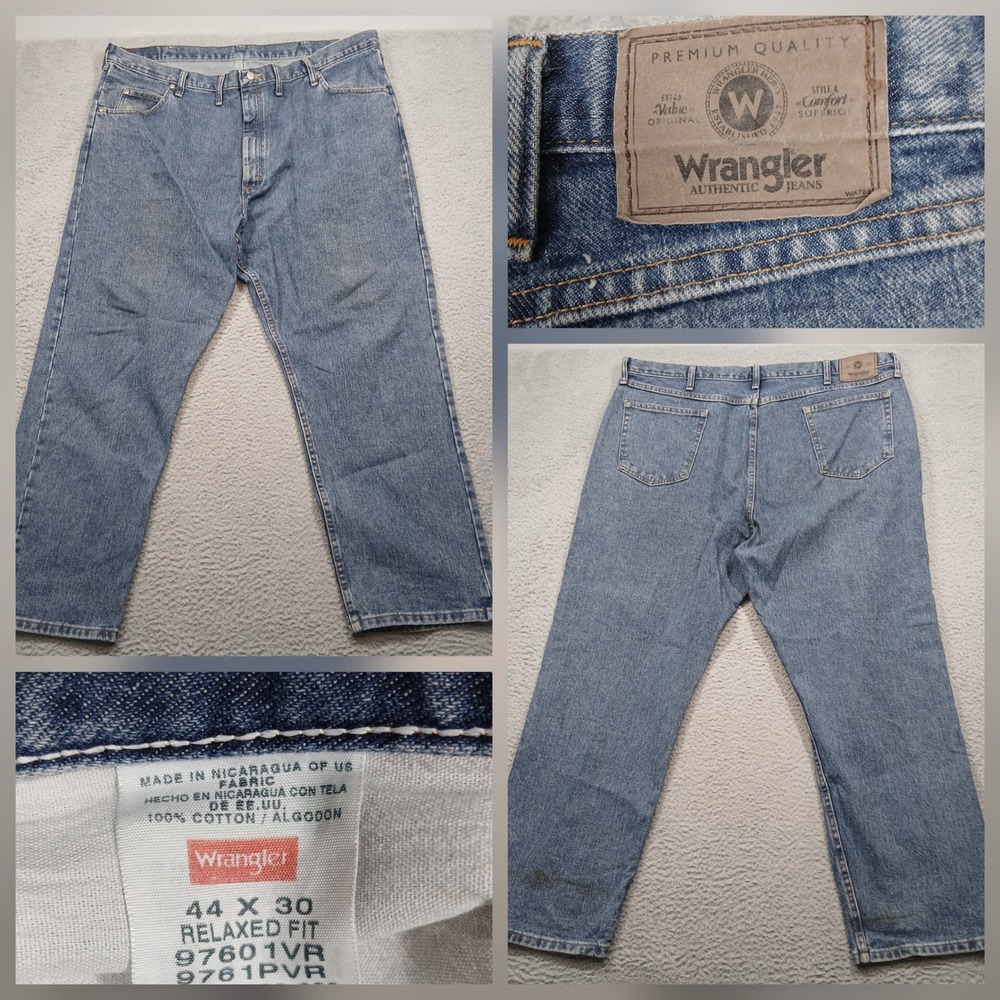 Wrangler Relaxed Fit Blue Jeans Men's 44x30 Made in Nicaragua USA Fabric